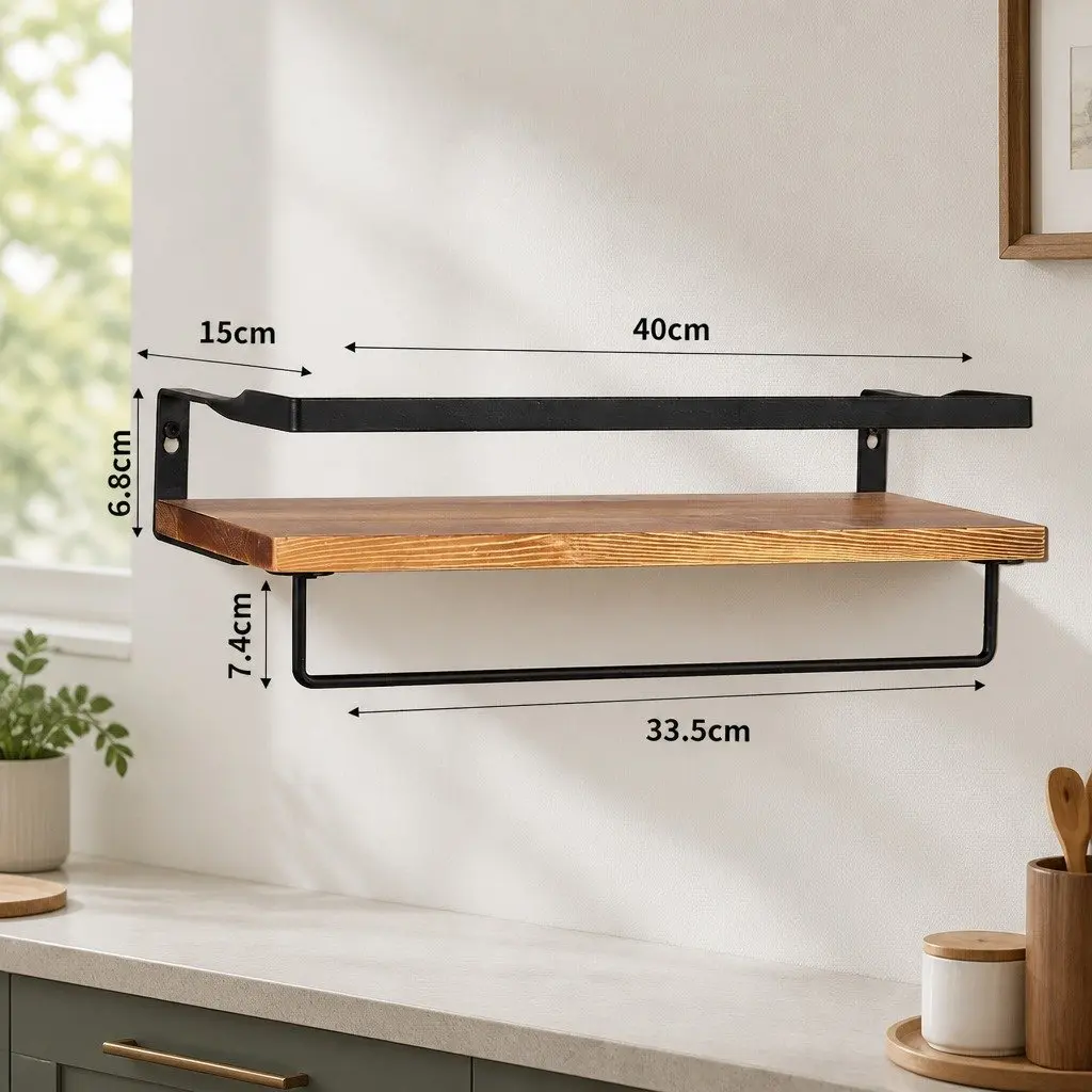 Floating Shelf Brackets Wall Mount Storage Display Industrial Style Home Office 40cm x 15cm x 6.8cm