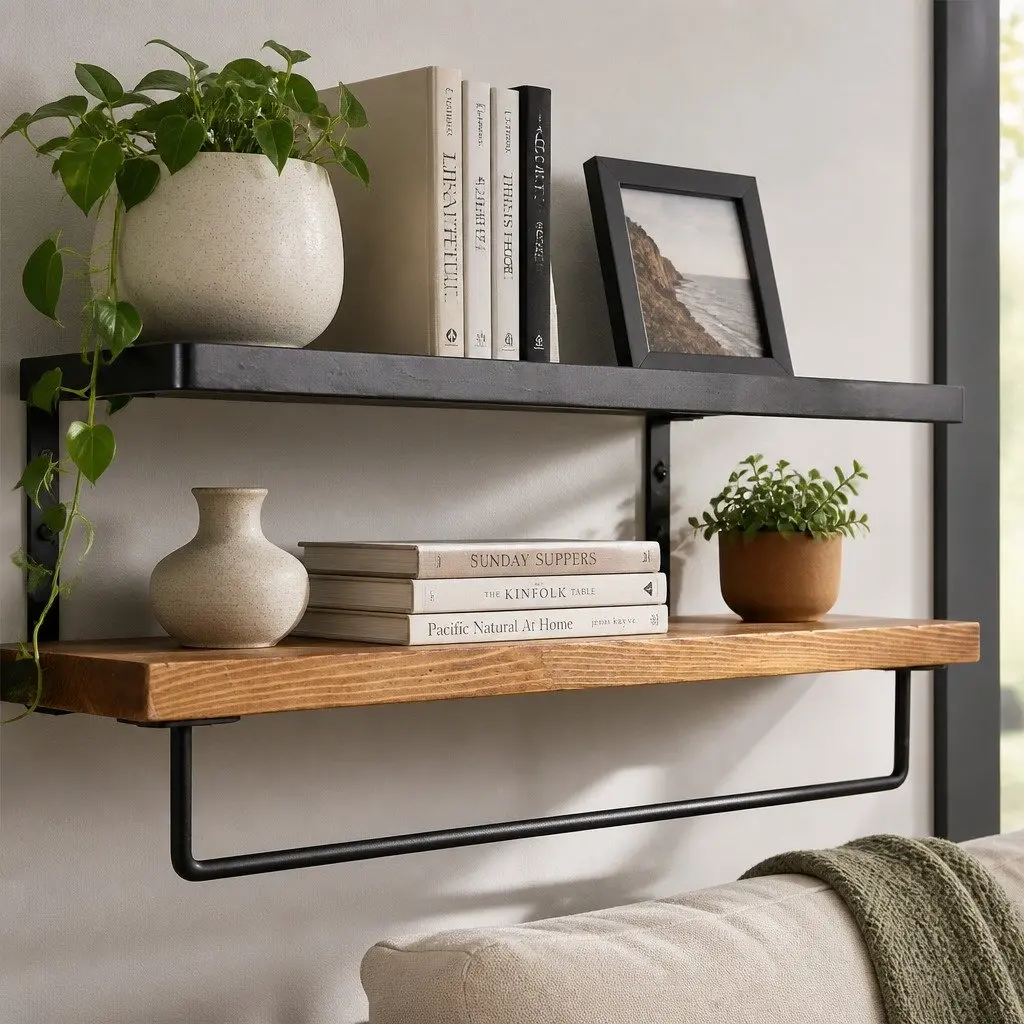 Floating Shelf Brackets Wall Mount Storage Display Industrial Style Home Office 40cm x 15cm x 6.8cm