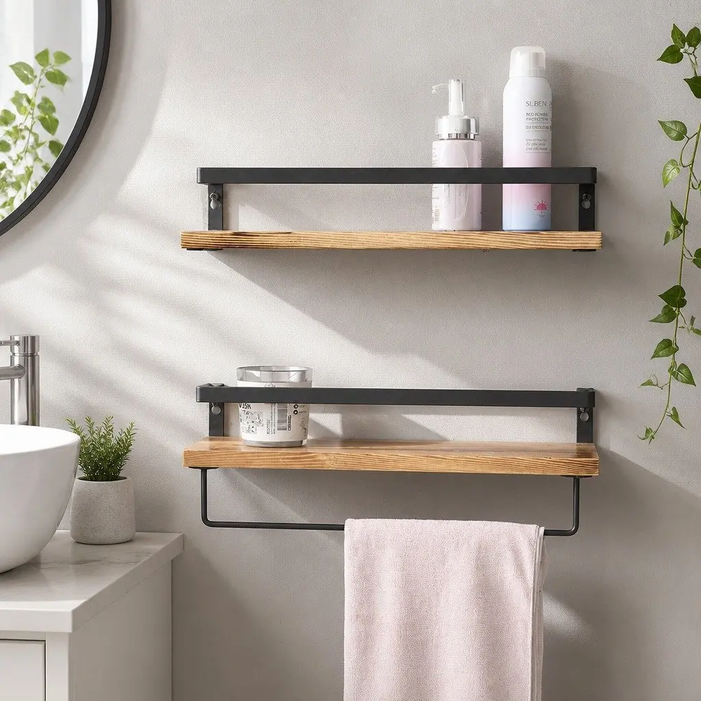 Floating Shelf Brackets Wall Mount Storage Display Industrial Style Home Office 40cm x 15cm x 6.8cm