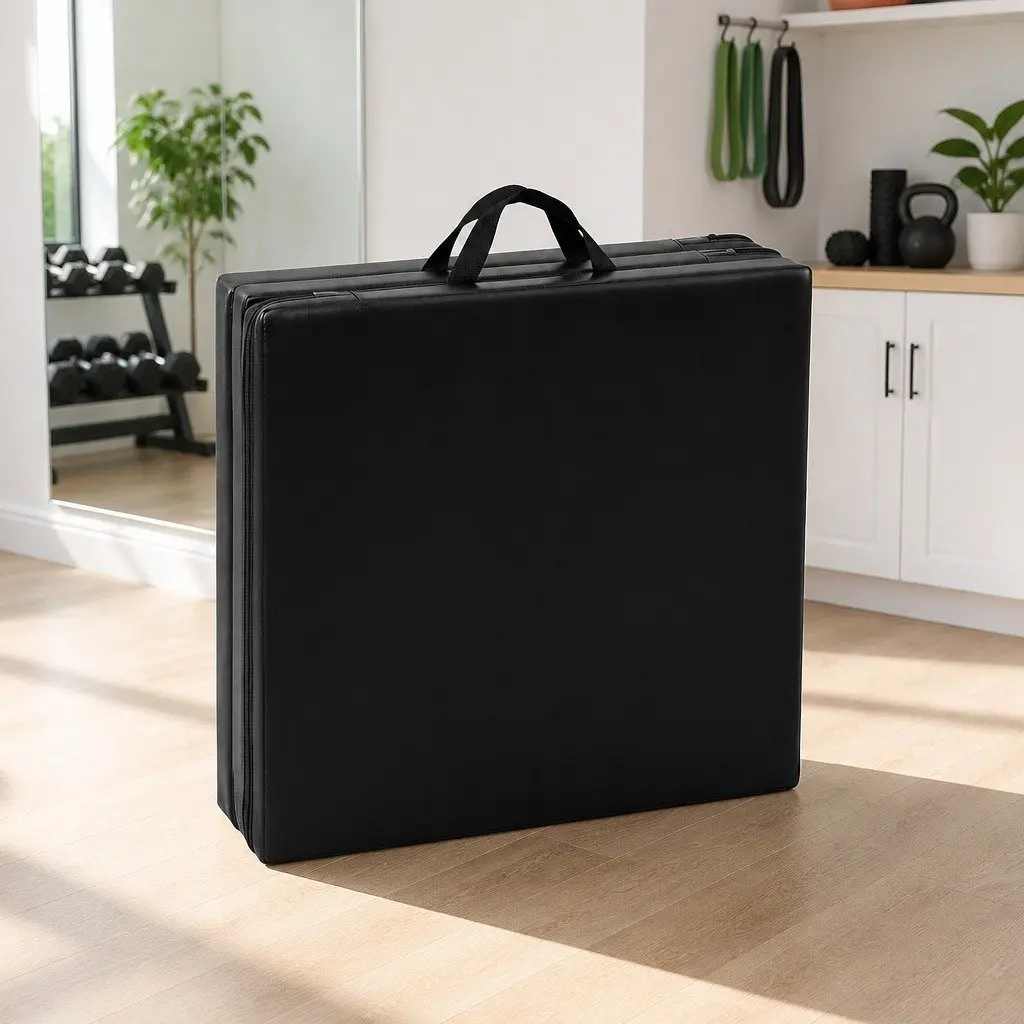 Gymnastics Mat Portable Folding Exercise Floor Mat 3 Fold Black 181cm x 61cm x 5cm