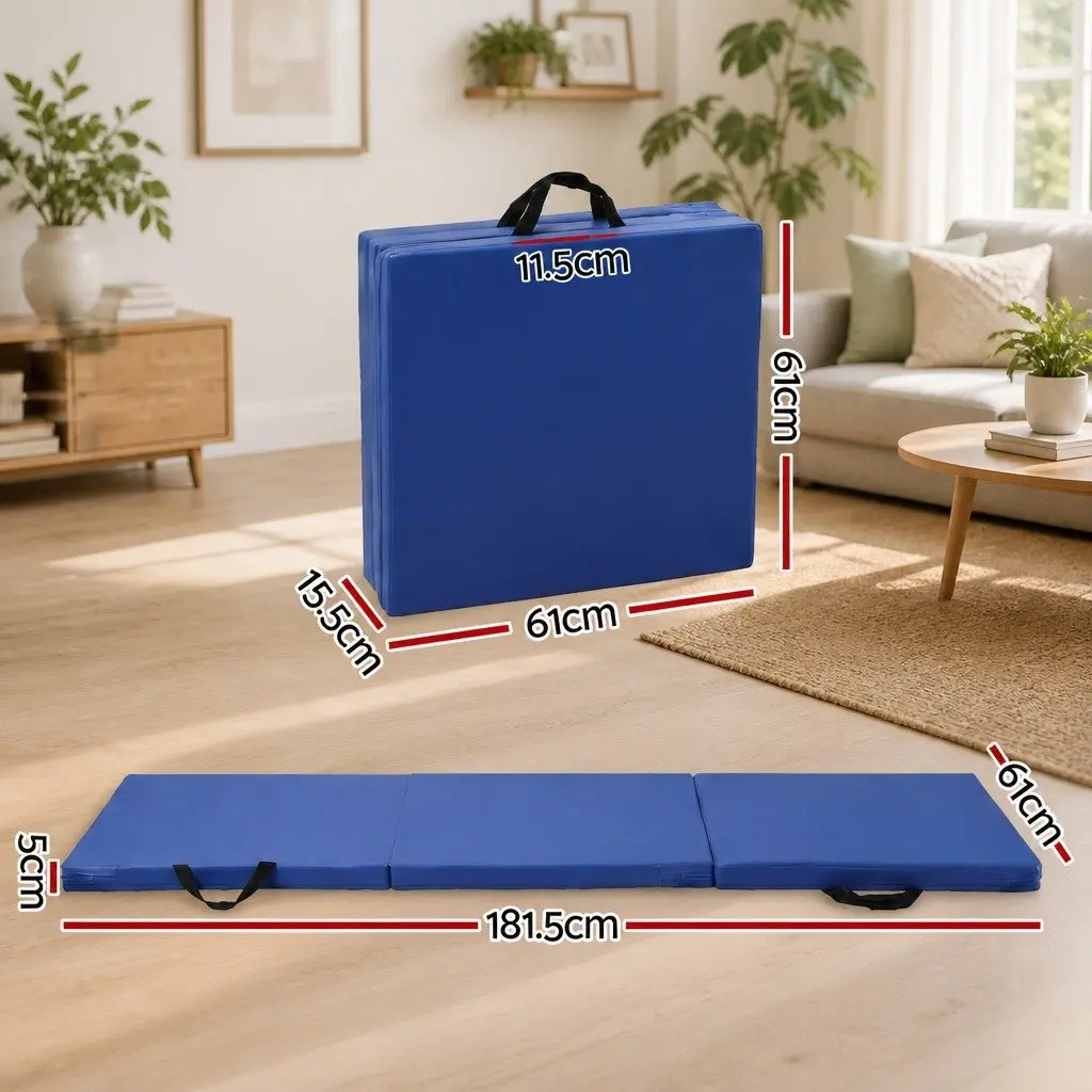 Gymnastics Mat for Home Workouts 180x60cm Portable 3 Fold Blue