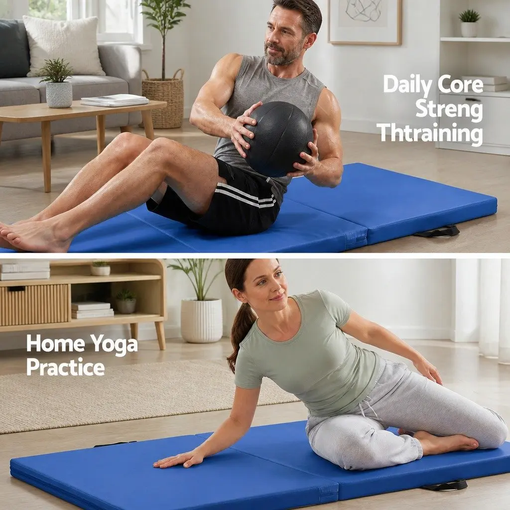 Gymnastics Mat for Home Workouts 180x60cm Portable 3 Fold Blue