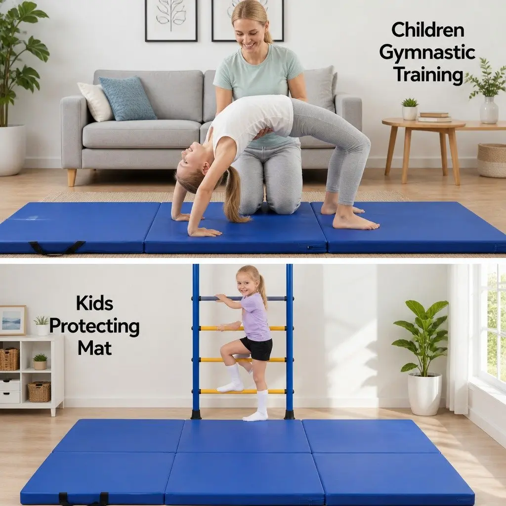 Gymnastics Mat for Home Workouts 180x60cm Portable 3 Fold Blue