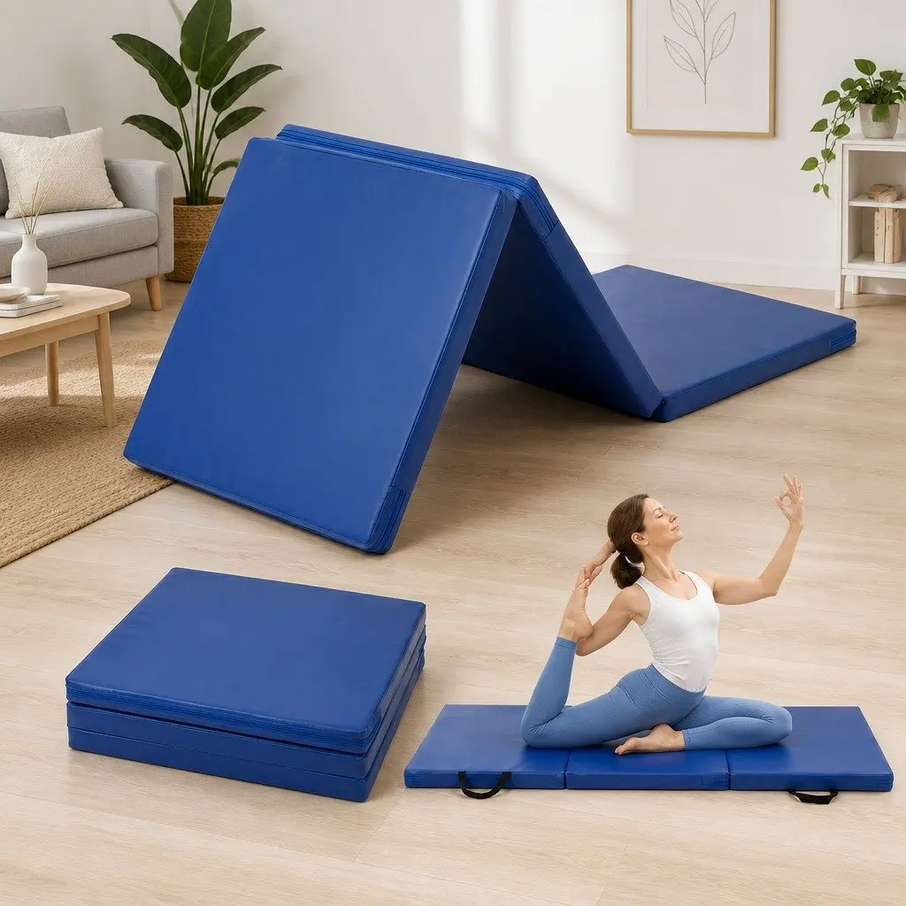 Gymnastics Mat for Home Workouts 180x60cm Portable 3 Fold Blue