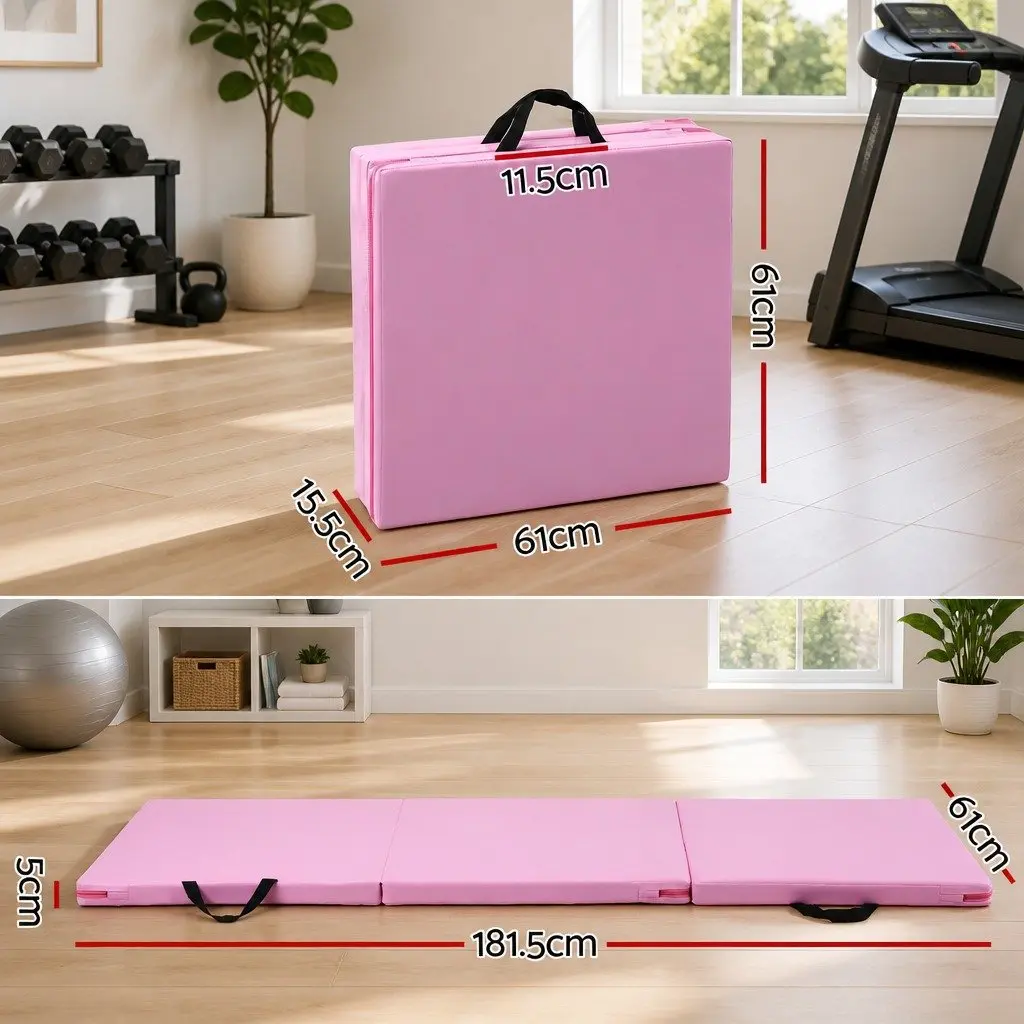 Gymnastics Mat for Home Workouts 180x60cm Folding Exercise Floor Mat 3 Fold Portable Pink