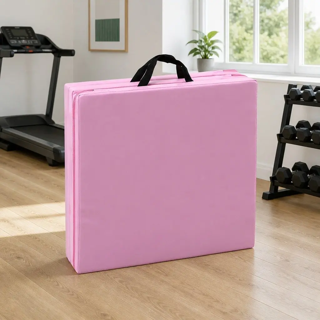 Gymnastics Mat for Home Workouts 180x60cm Folding Exercise Floor Mat 3 Fold Portable Pink