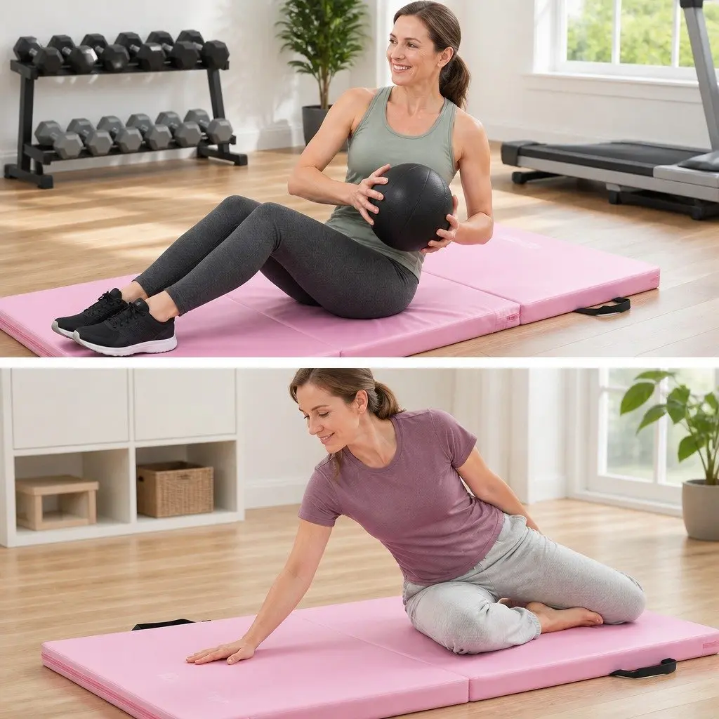 Gymnastics Mat for Home Workouts 180x60cm Folding Exercise Floor Mat 3 Fold Portable Pink