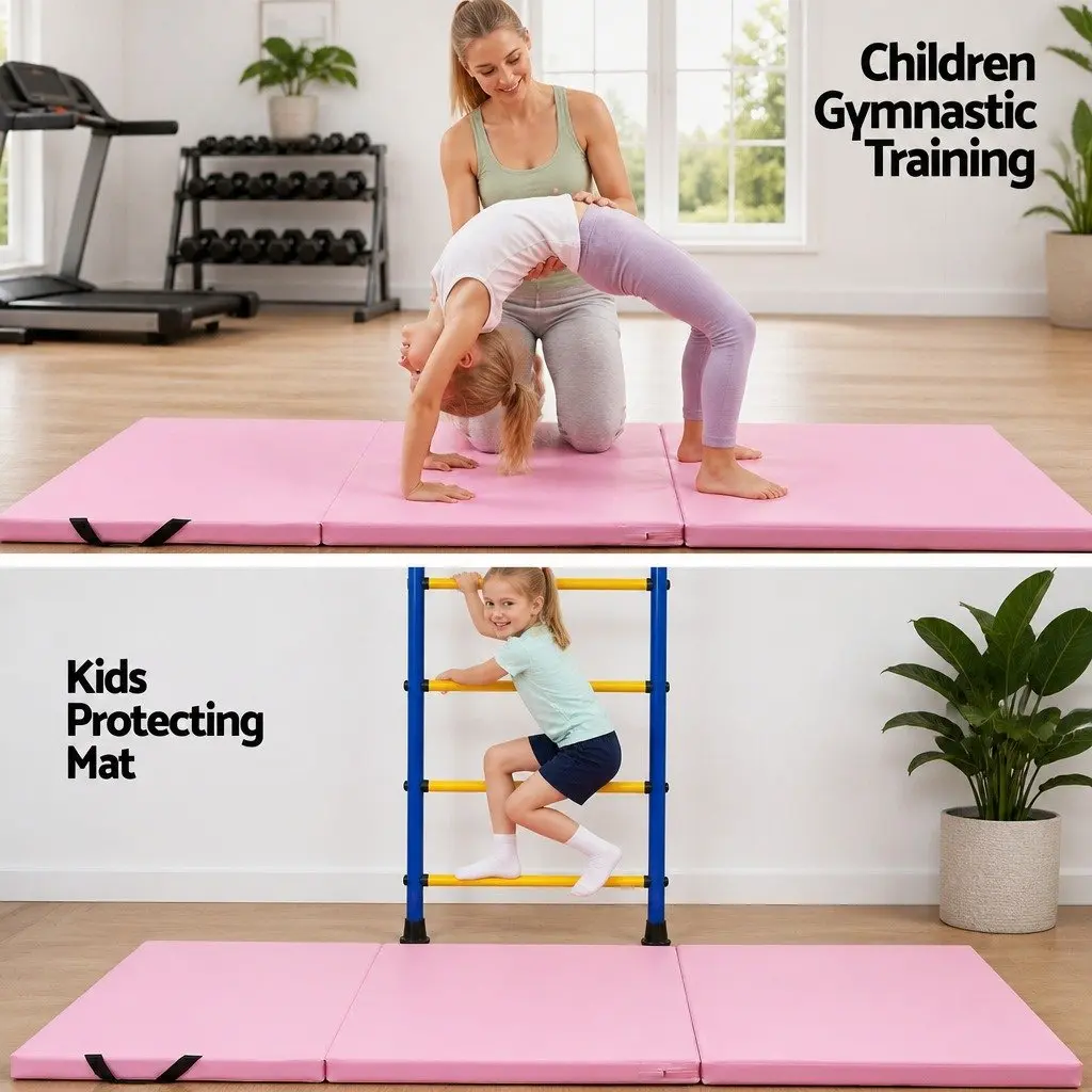 Gymnastics Mat for Home Workouts 180x60cm Folding Exercise Floor Mat 3 Fold Portable Pink