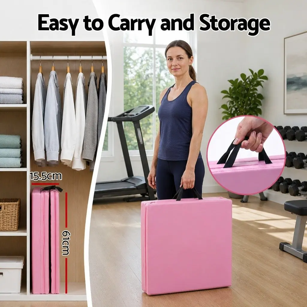 Gymnastics Mat for Home Workouts 180x60cm Folding Exercise Floor Mat 3 Fold Portable Pink