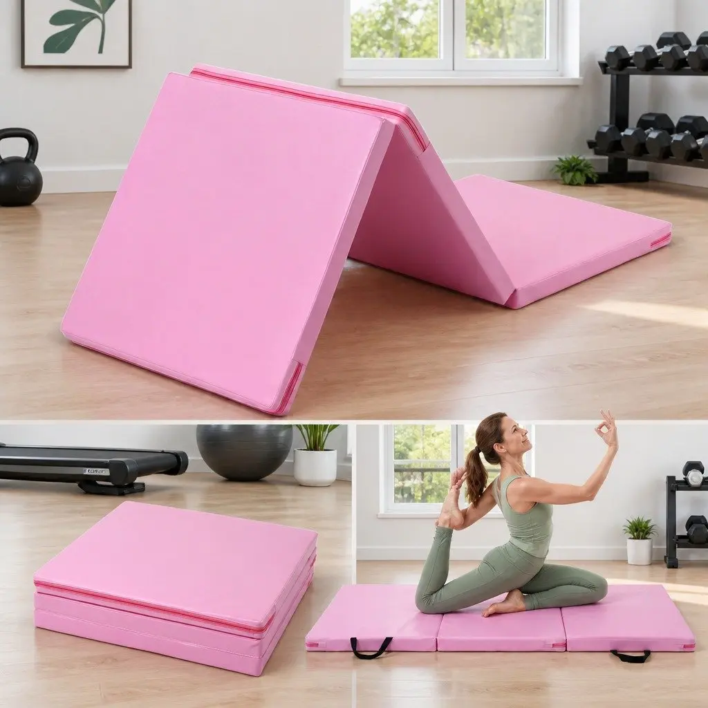 Gymnastics Mat for Home Workouts 180x60cm Folding Exercise Floor Mat 3 Fold Portable Pink
