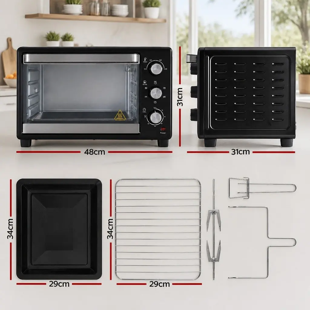 30L Convection Oven Kitchen Electric Fryer Compact Black