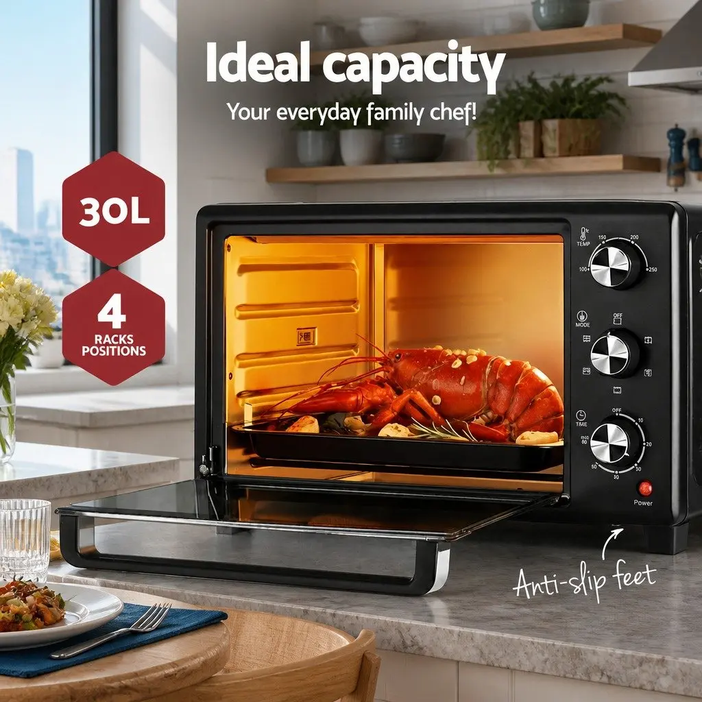 30L Convection Oven Kitchen Electric Fryer Compact Black