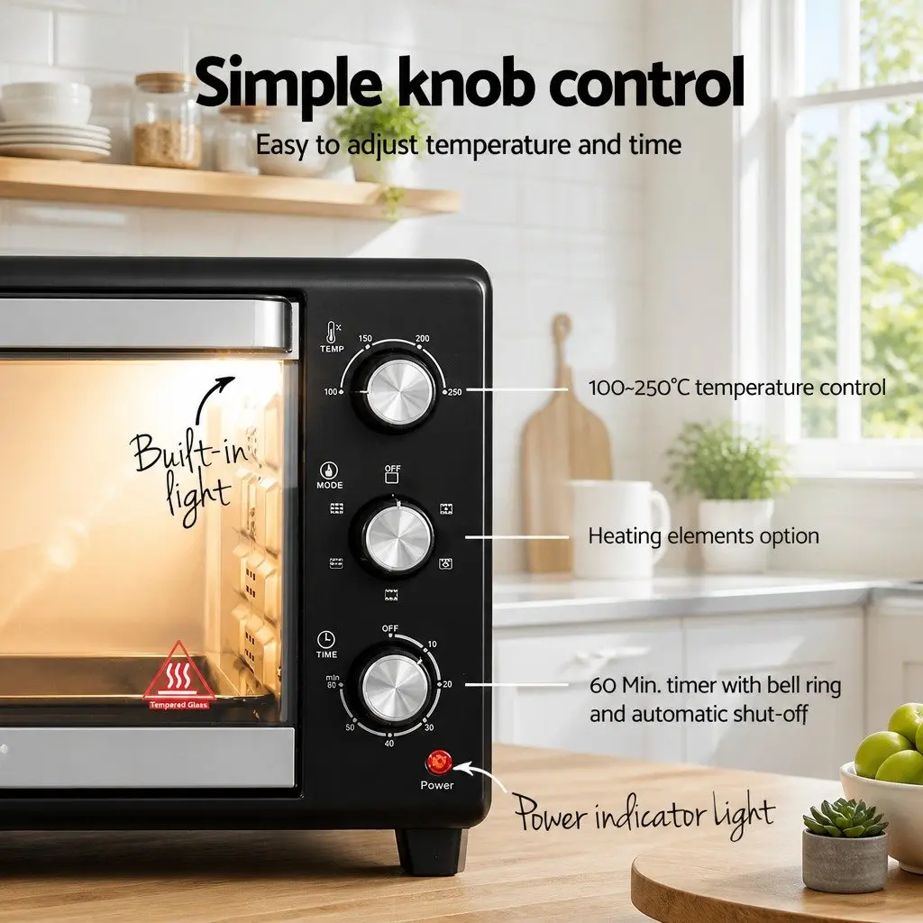 30L Convection Oven Kitchen Electric Fryer Compact Black