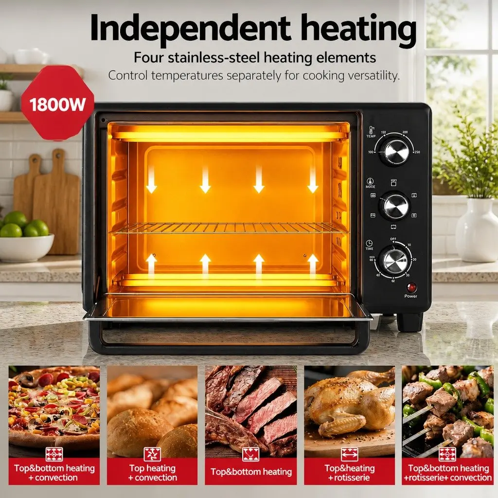 30L Convection Oven Kitchen Electric Fryer Compact Black
