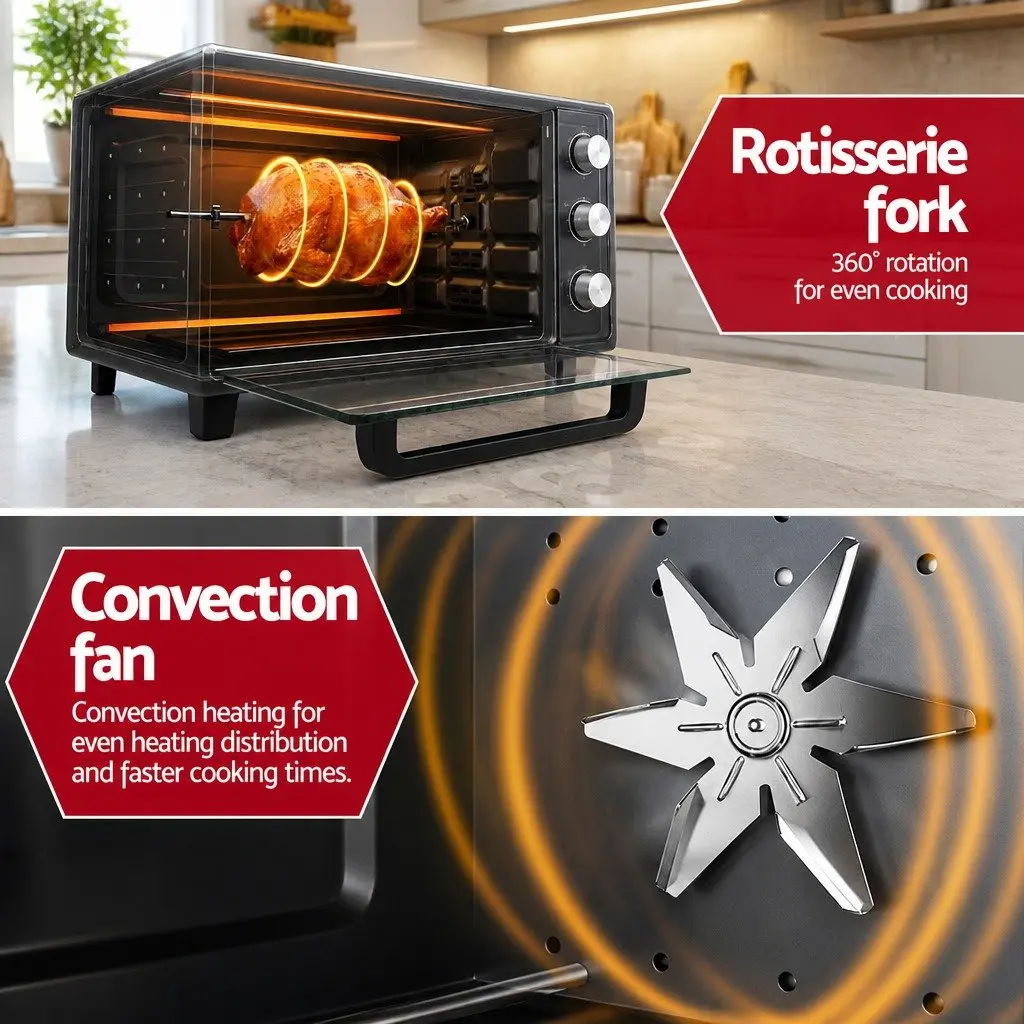 30L Convection Oven Kitchen Electric Fryer Compact Black
