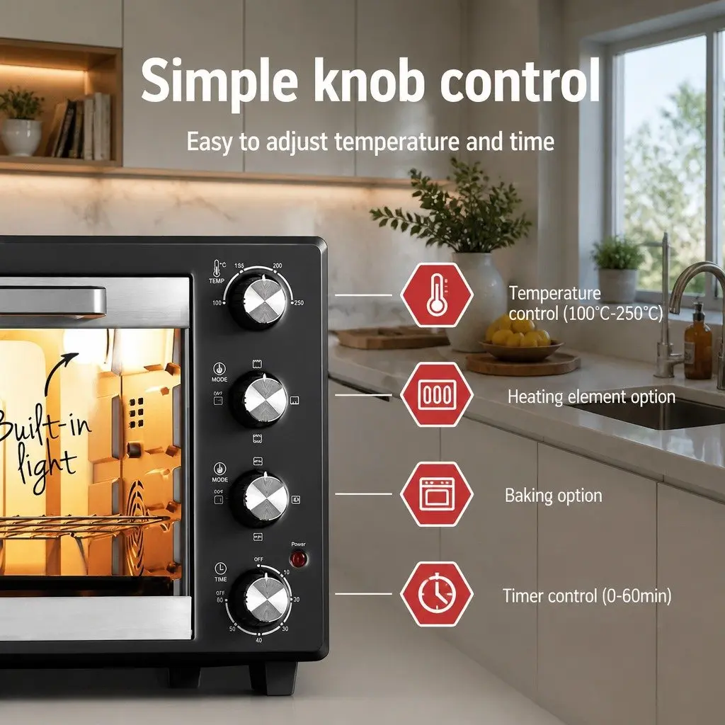 Convection Oven Kitchen 45L Portable Electric Rotisserie Bake Grill Roast