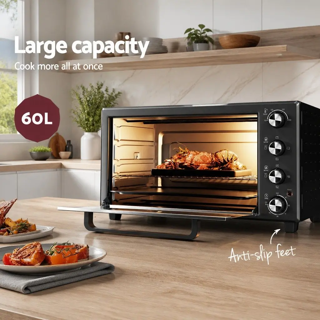 60L Convection Oven Electric Fryer for Kitchen Baking Roasting Grilling