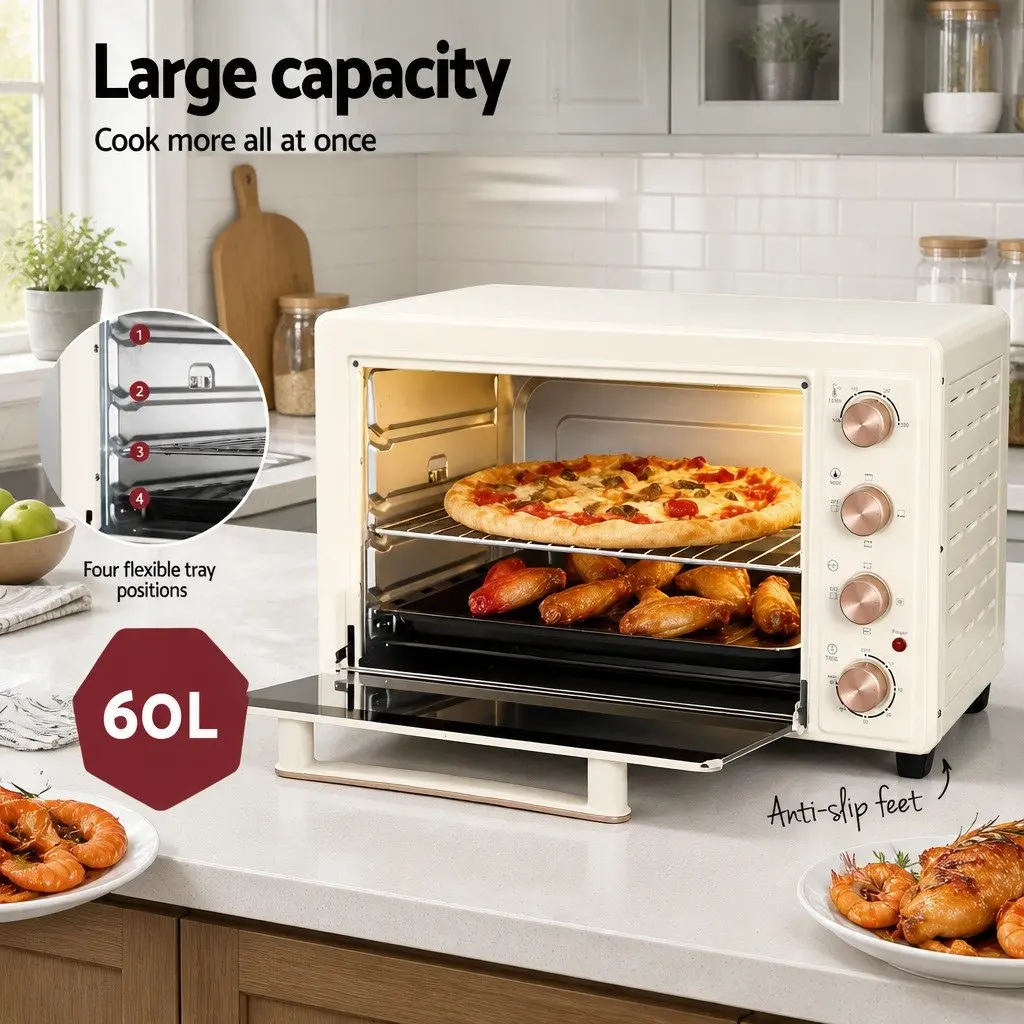 60L Convection Oven Electric Countertop for Baking Grilling Roasting and Rotisserie Cooking