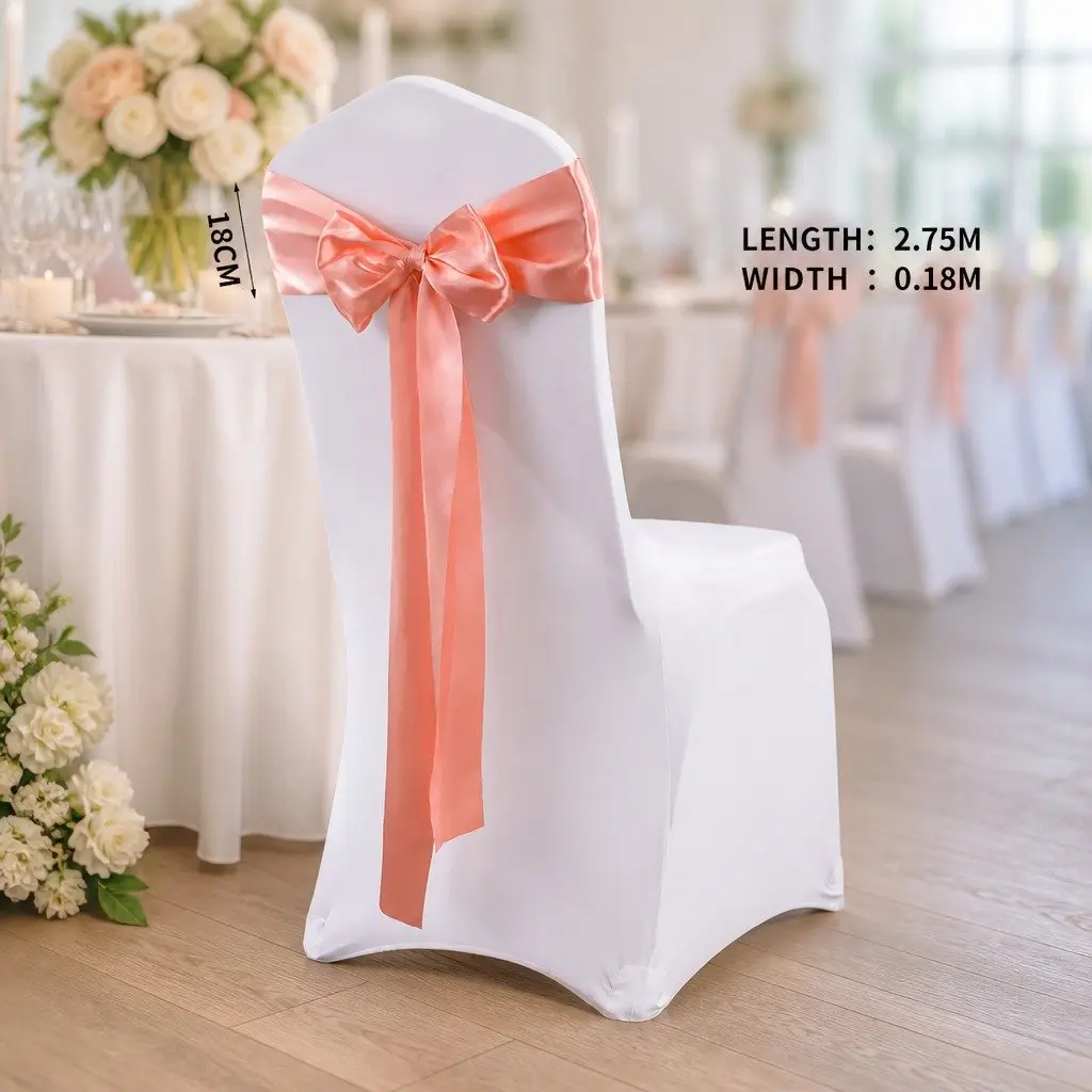 Satin Fabric Chair Sashes for Wedding Event Decoration Coral 20 Piece
