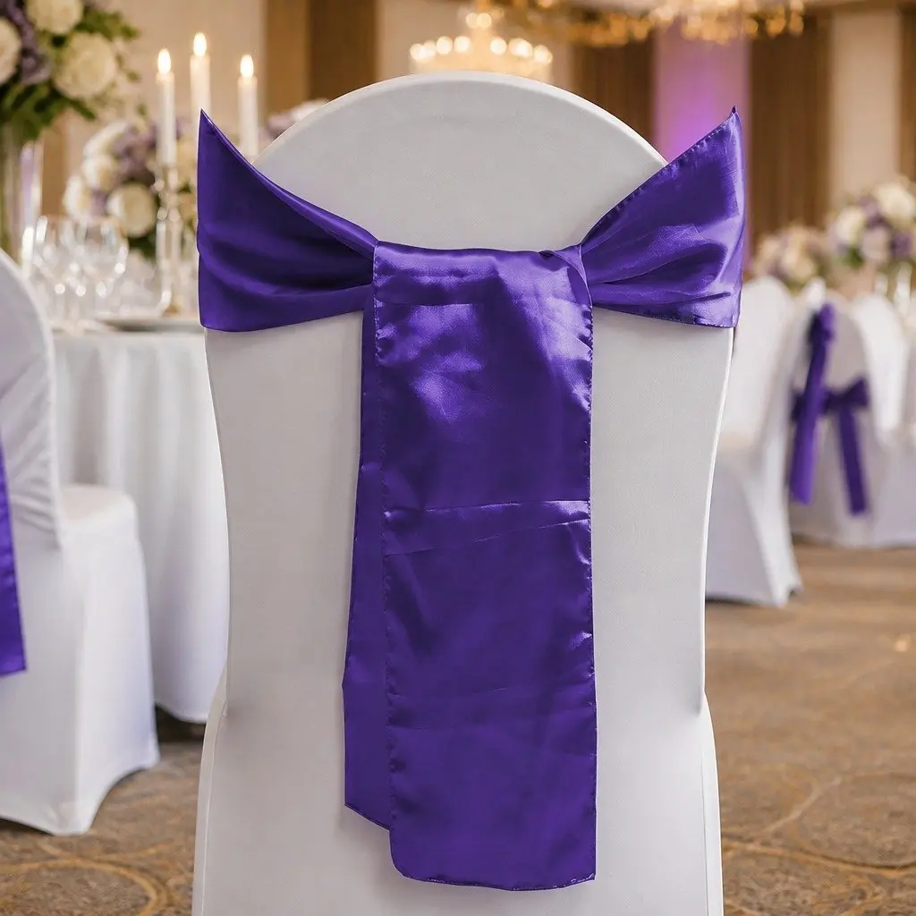 Satin Chair Sashes Table Runners for Weddings Parties 278 x 18 cm Eggplant Purple 50 Piece