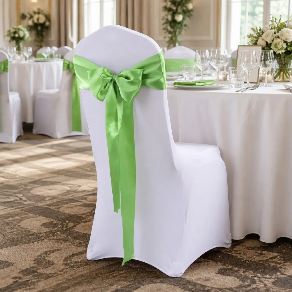 Table Runner & Chair Sash Set in Grass Green Satin