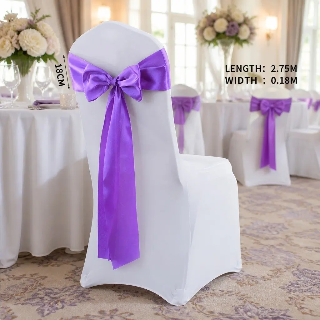 Satin Chair Sashes for Weddings and Events 278x18cm Lavender 50 Piece
