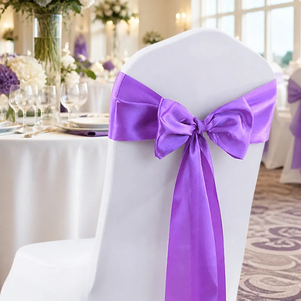 Satin Chair Sashes for Weddings and Events 278x18cm Lavender 50 Piece
