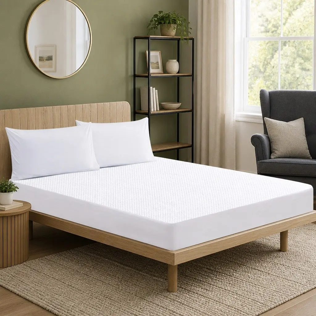 Single Mattress Protector Topper Polyester Waterproof Cooling Fitted Skirt 188cm x 91cm