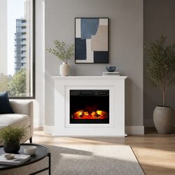 Electric Fireplace Heater 2000W Mantel White Flame Effect Remote Control