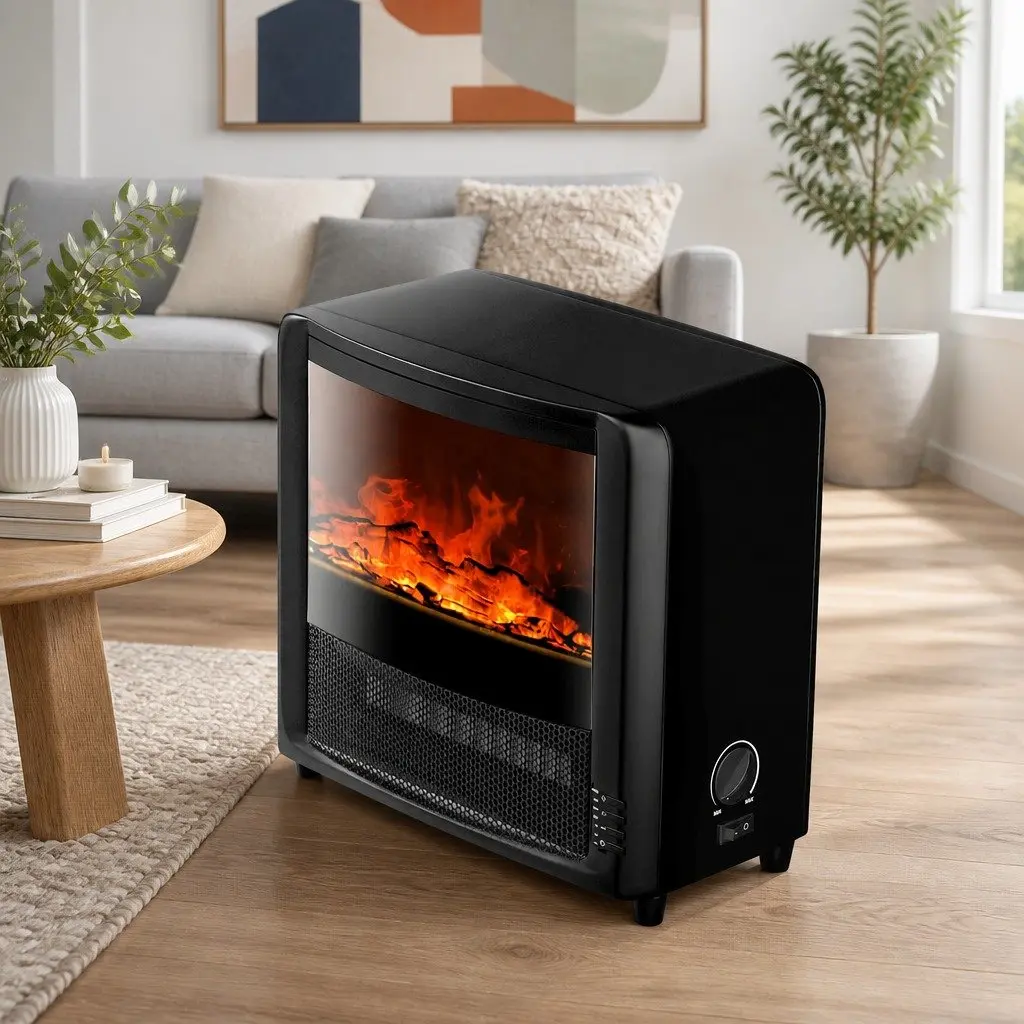 Electric Fireplace Heater 2000W Freestanding Indoor Flame Effect Black Mantel