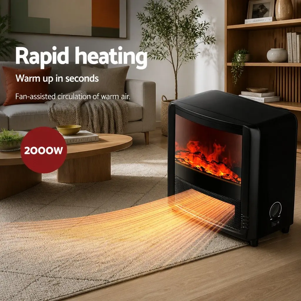 Electric Fireplace Heater 2000W Freestanding Indoor Flame Effect Black Mantel