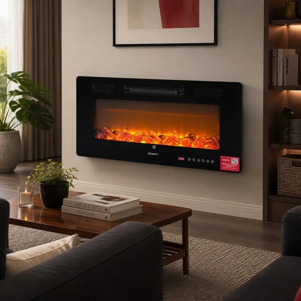 Electric Fireplace Wall Mounted Insert 1800W 3D Flame Effects Remote Control