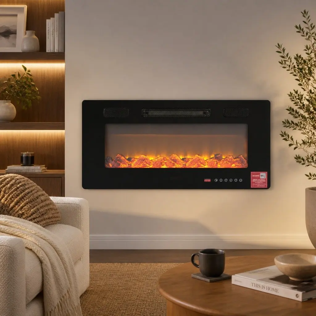 Electric Fireplace Wall Mounted Insert 1800W 3D Flame Effects Remote Control