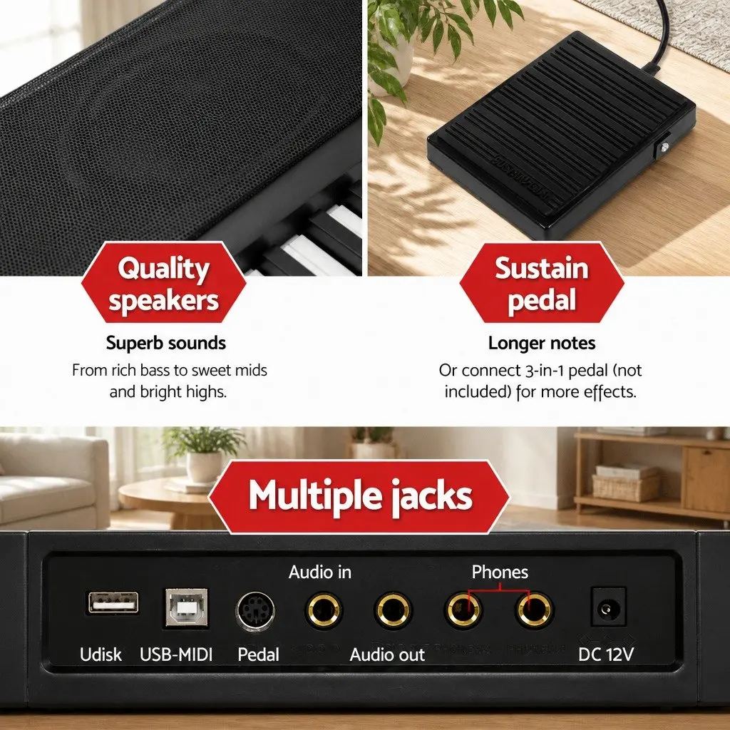 88 Key Electronic Piano Keyboard Digital Touch Sensitive with Stand Sustain