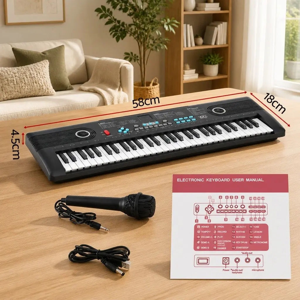 61-Key Digital Piano Keyboard Electric Portable Music Instrument with Microphone