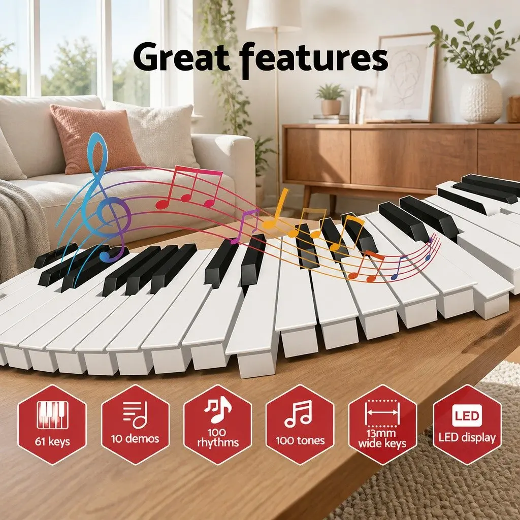 61-Key Digital Piano Keyboard Electric Portable Music Instrument with Microphone