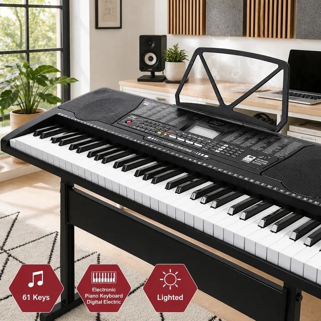 61-Key Electronic Keyboard Piano Digital Musical Instrument for Learning and Performance Black