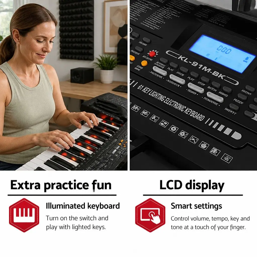 61-Key Electronic Keyboard Piano Digital Musical Instrument for Learning and Performance Black