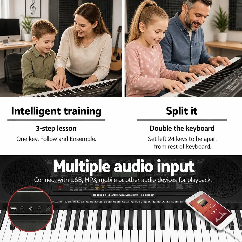 61-Key Electronic Keyboard Piano Digital Musical Instrument for Learning and Performance Black