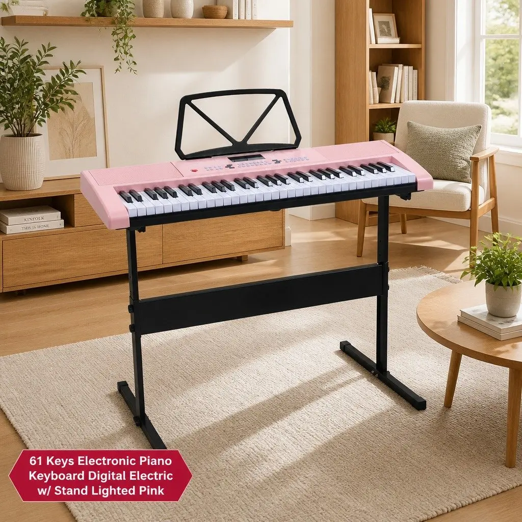61-Key Electronic Keyboard Piano Digital Musical Instrument Lighted Keys Pink
