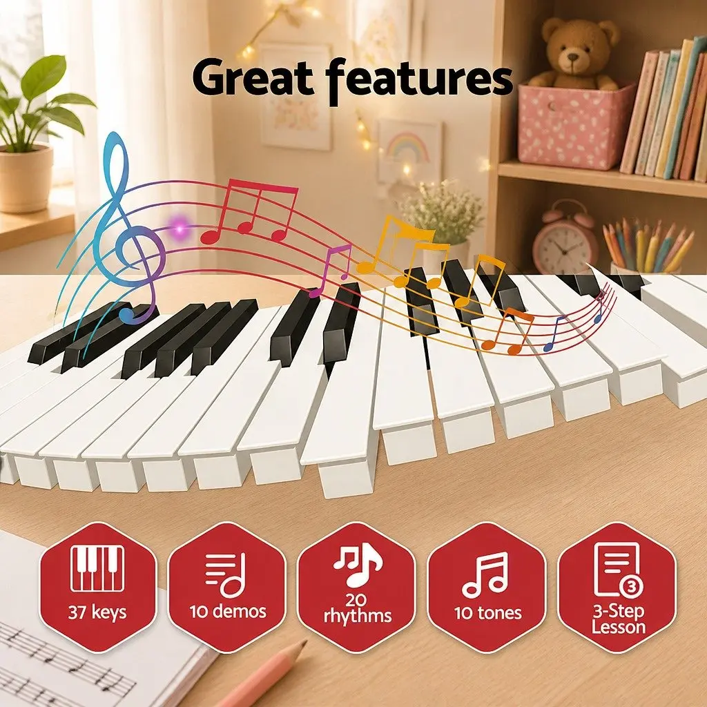 37-Key Digital Piano Keyboard for Kids Beginners Pink