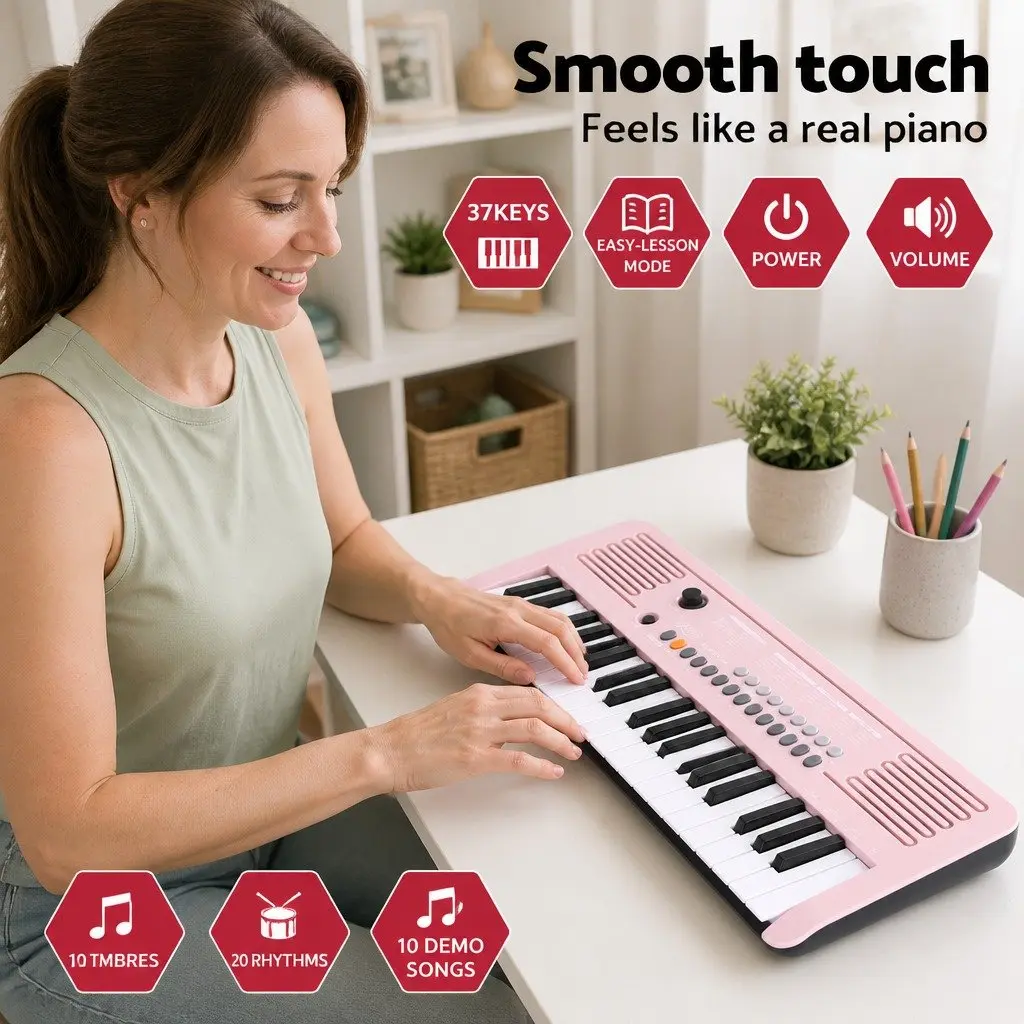 37-Key Digital Piano Keyboard for Kids Beginners Pink