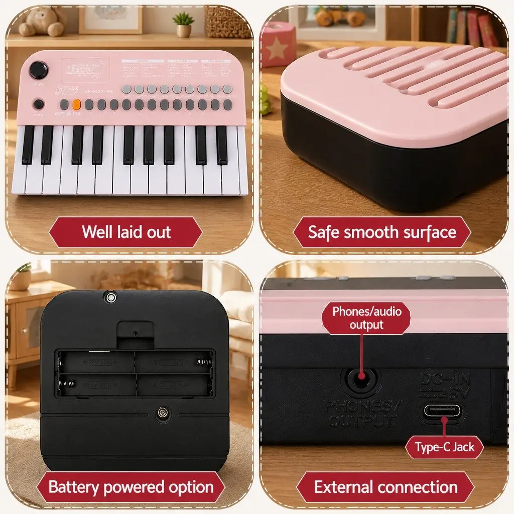 37-Key Digital Piano Keyboard for Kids Beginners Pink