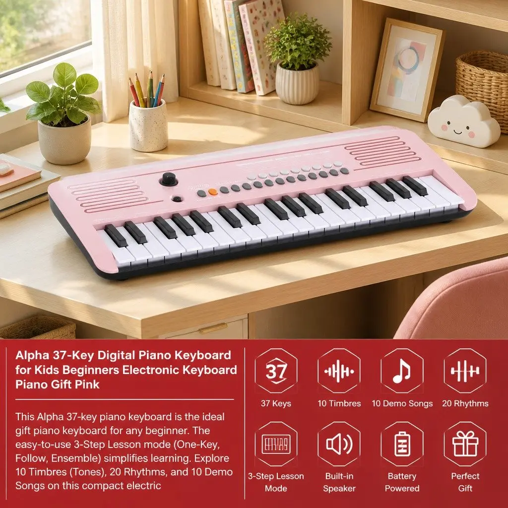 37-Key Digital Piano Keyboard for Kids Beginners Pink