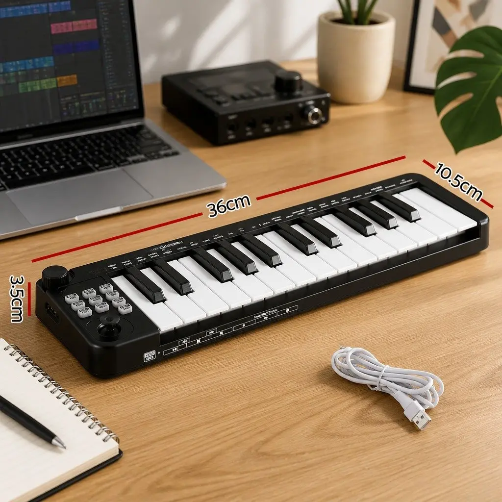 25-Key MIDI Keyboard Controller Portable USB Laptop Music Production Black