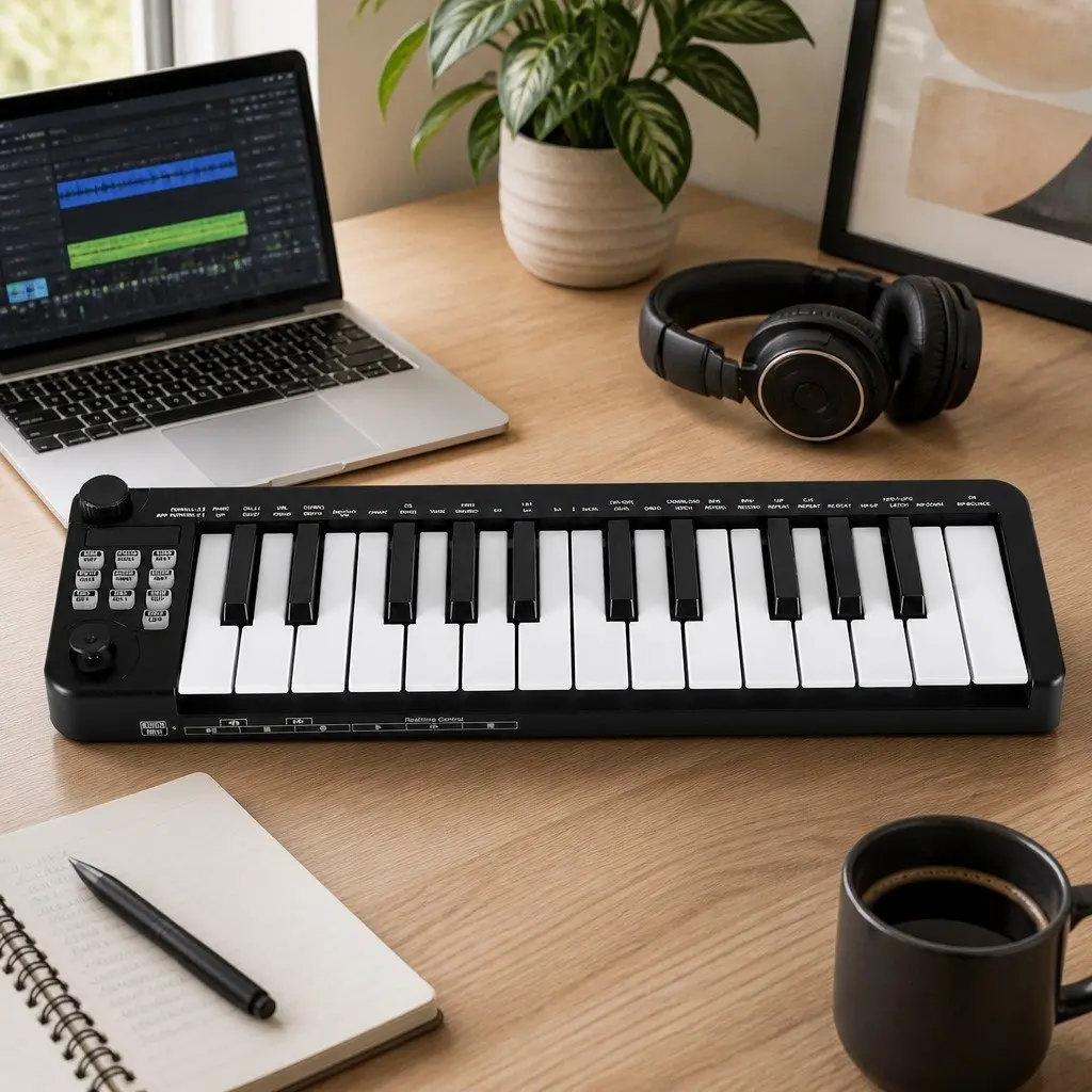 25-Key MIDI Keyboard Controller Portable USB Laptop Music Production Black