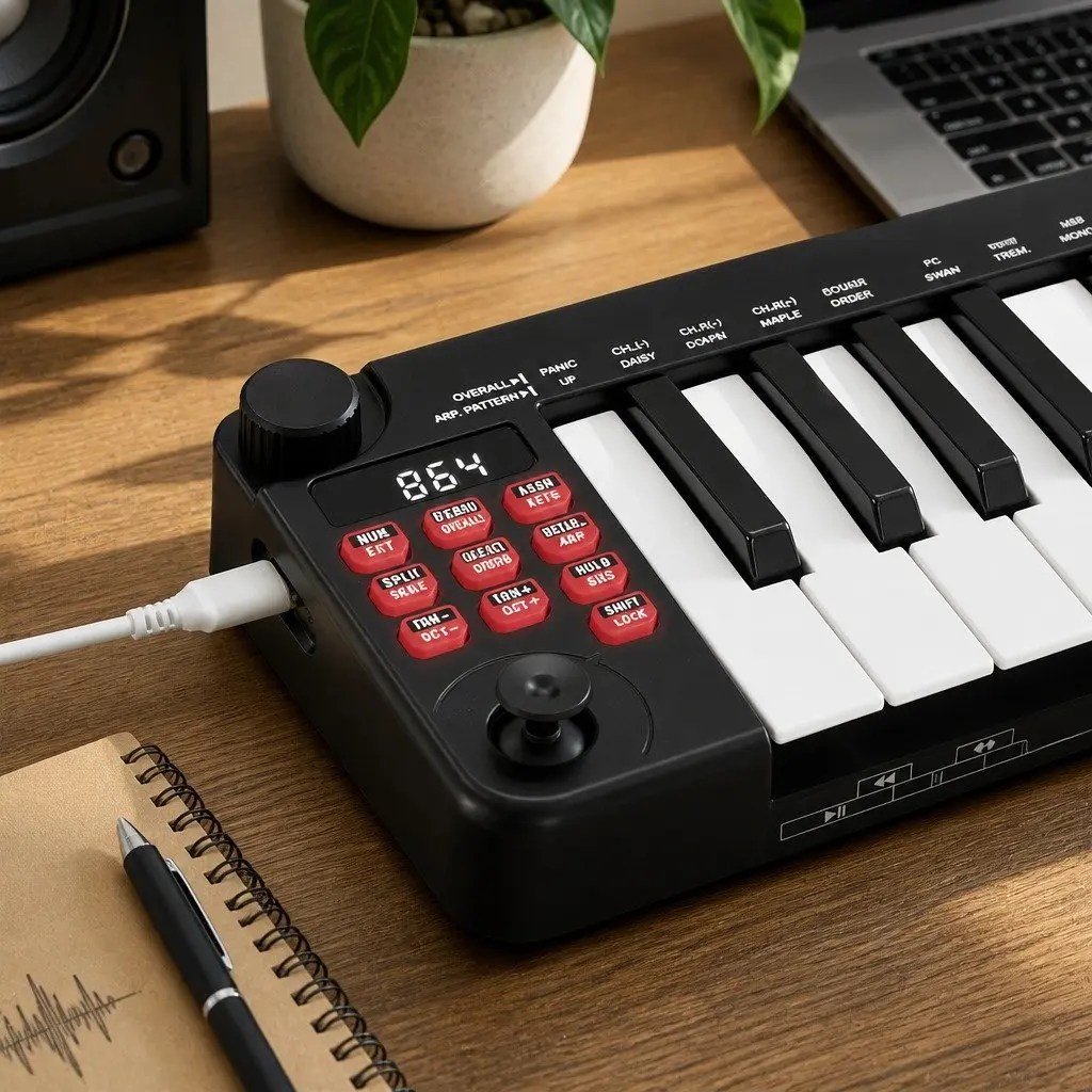 25-Key MIDI Keyboard Controller Portable USB Laptop Music Production Black