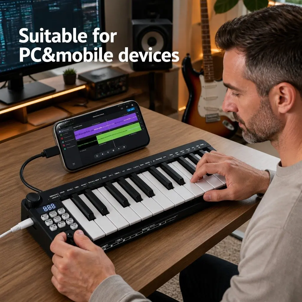 25-Key MIDI Keyboard Controller Portable USB Laptop Music Production Black