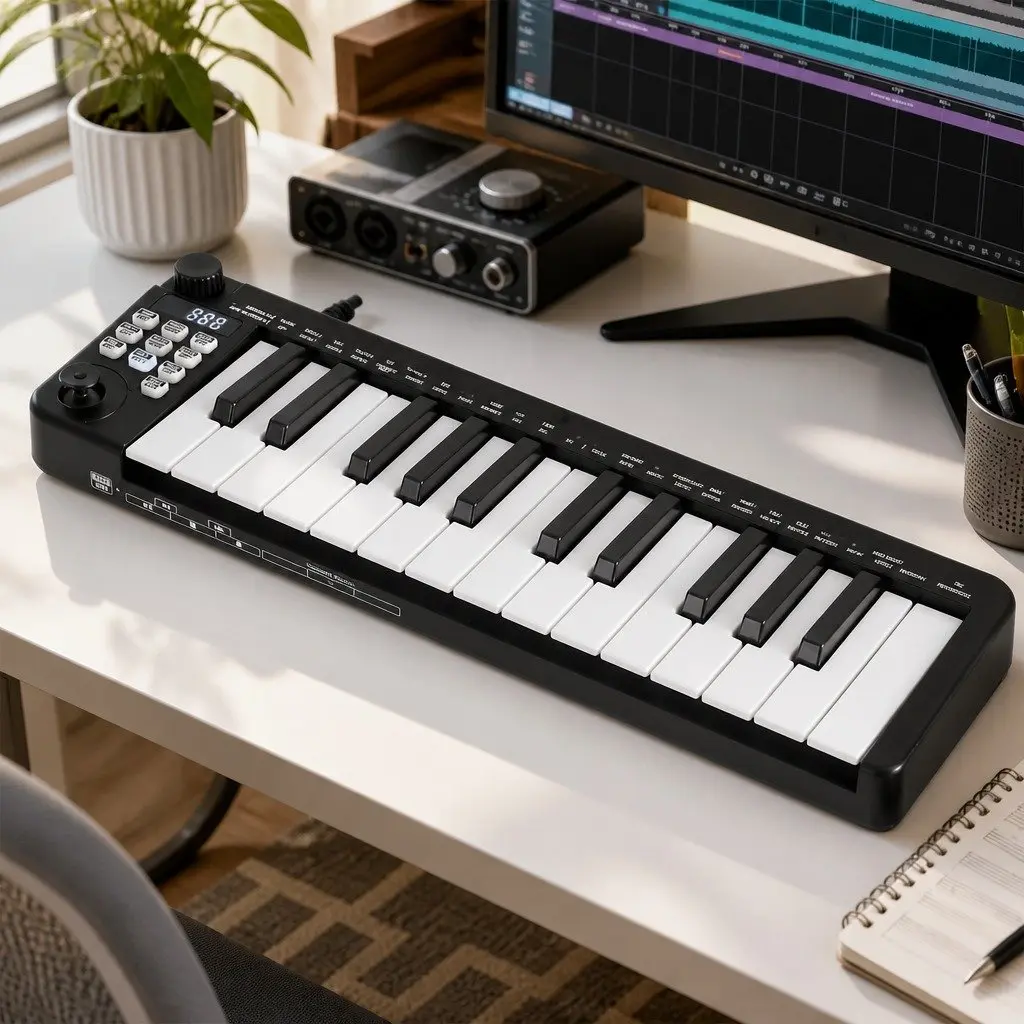 25-Key MIDI Keyboard Controller Portable USB Laptop Music Production Black
