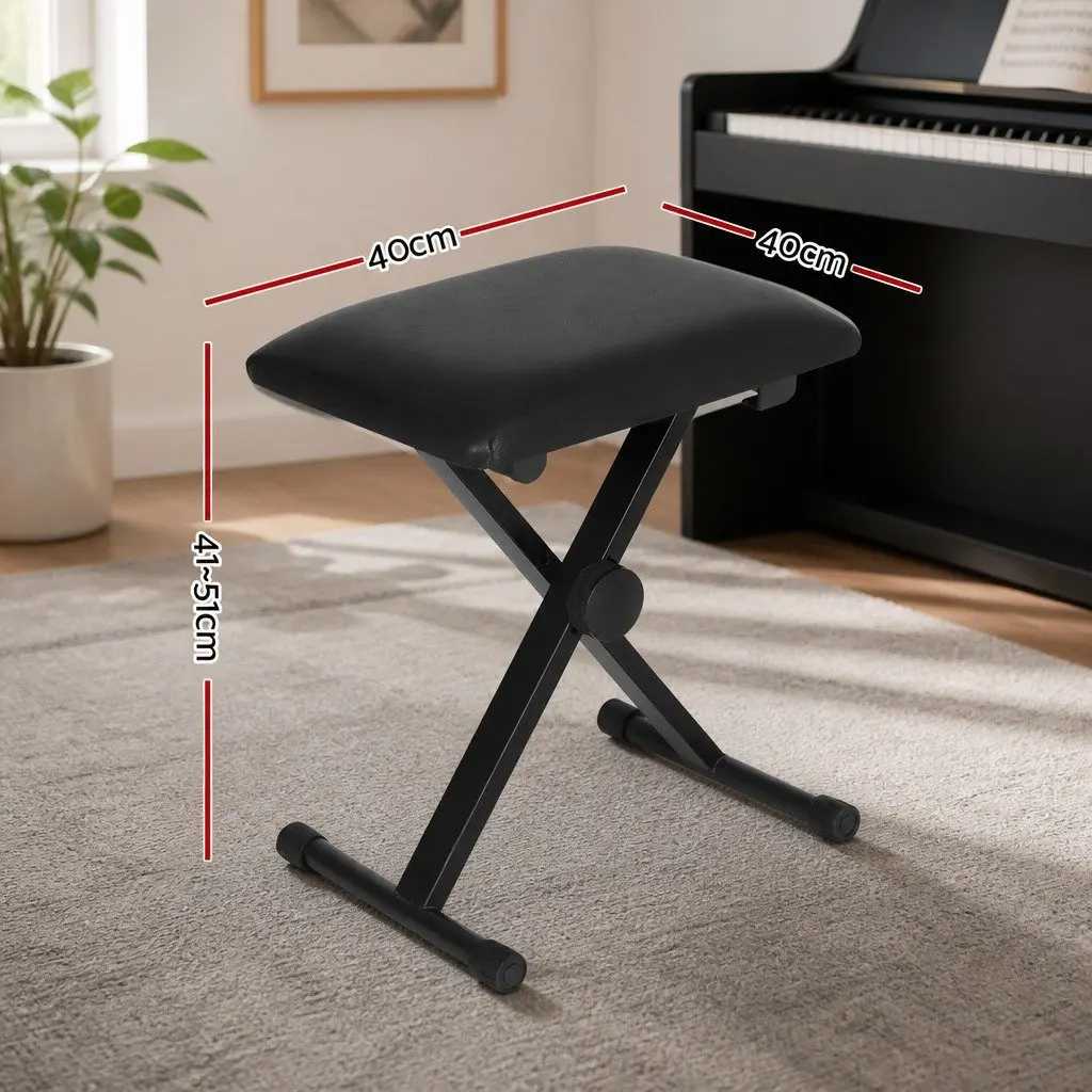 Piano Stool Adjustable Height Keyboard Bench Seat Portable Black Fabric Chair